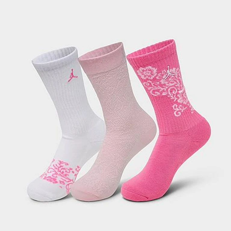 Girls Floral Crew Socks (3-Pack) in Gym Pink