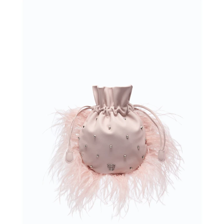 Petite pochette à bandoulière en cuir nappa à clous et plumes PINKO Galleria