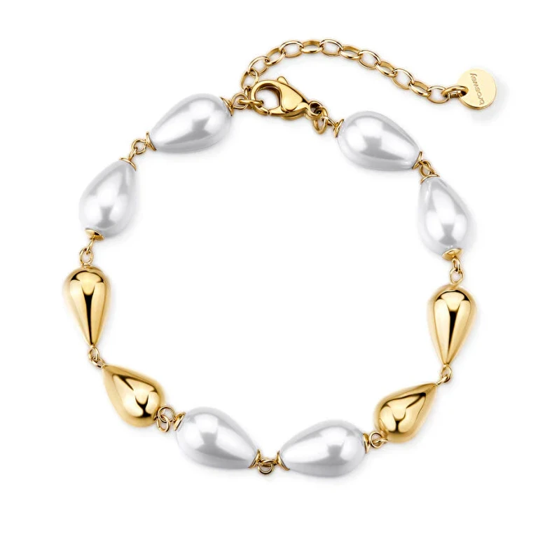 Charming Gold-Plated Bracelet with Synthetic Pearls Perfect Bpc73