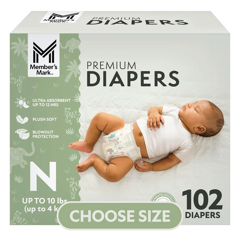 Premium Baby Diapers: Newborn, 102 ct., Up to 10 lbs.:- Newborn - 102 ct., Up to 10 lbs.