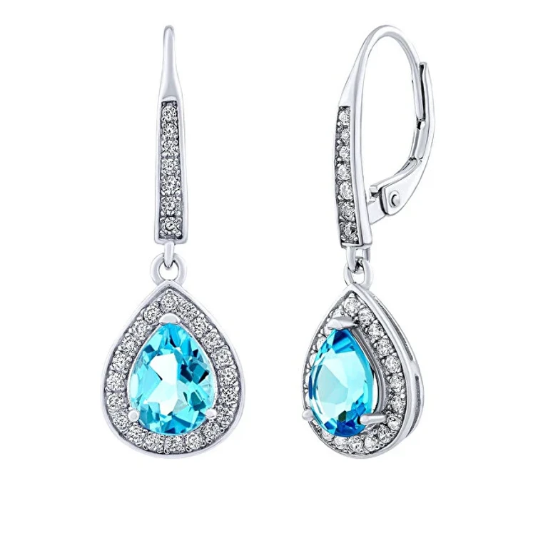 Brisa Silver Earrings with Swiss Blue Topaz and Brilliant Zircons Jjj1141Ets