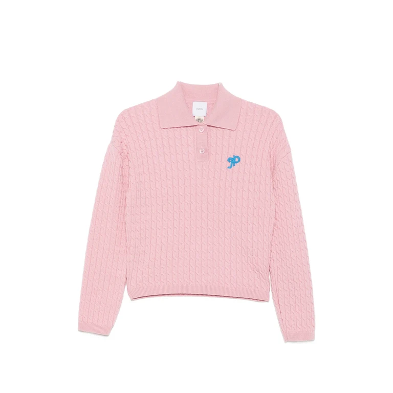 Cable-knit Polo-collar Sweater