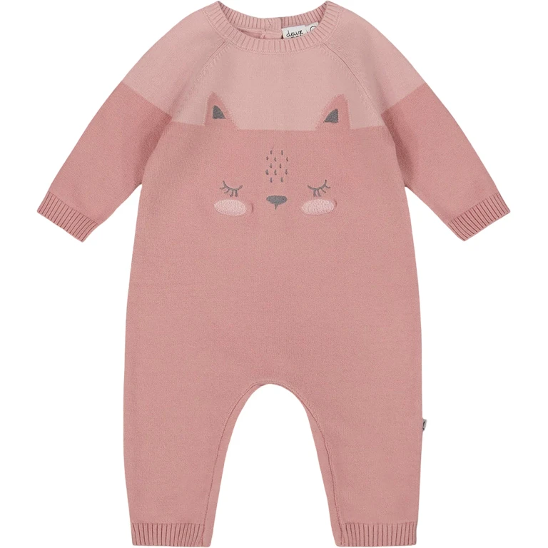 Knitted Bi-Color Cat Romper - Baby Girl