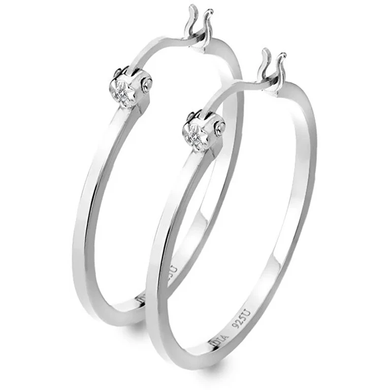 Silver Earrings with Diamonds Hoops De625
