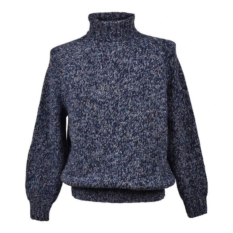 Blue Cashmere Blend Turtleneck Sweater