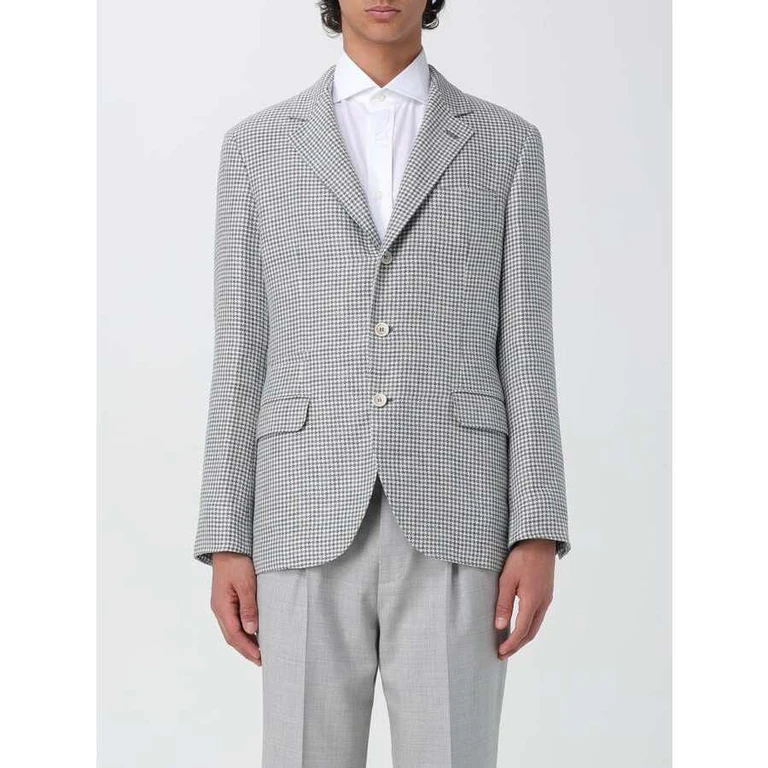Grey Wool Blend Houndstooth Blazer