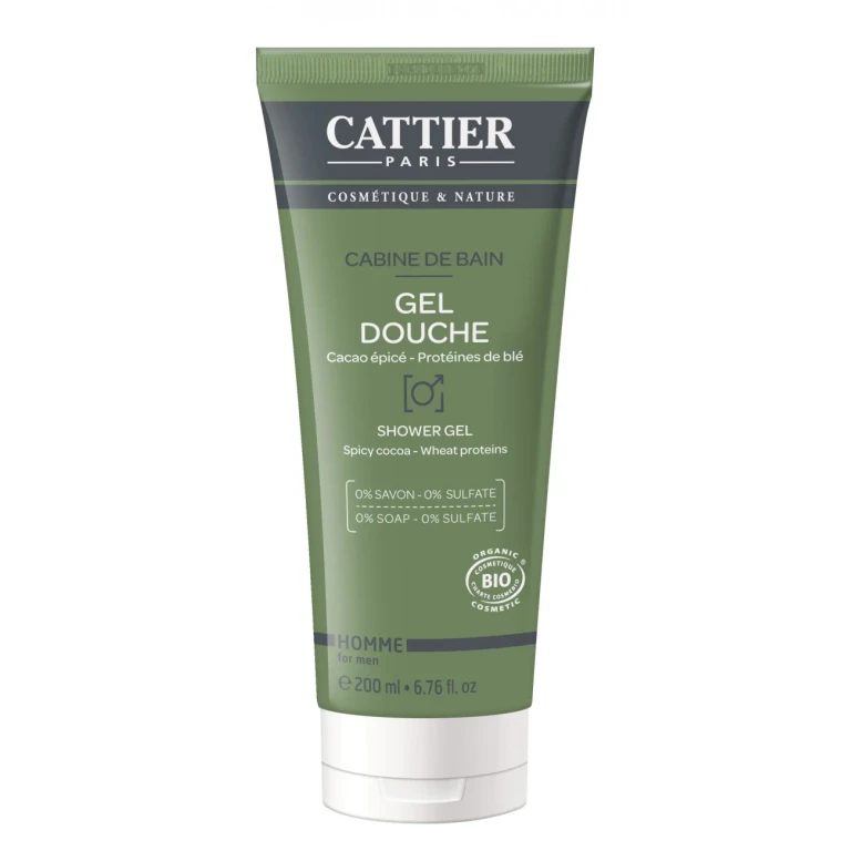 Cattier Men's Shower Gel 3 in 1 Organic Body, Hair and Beard 200ml