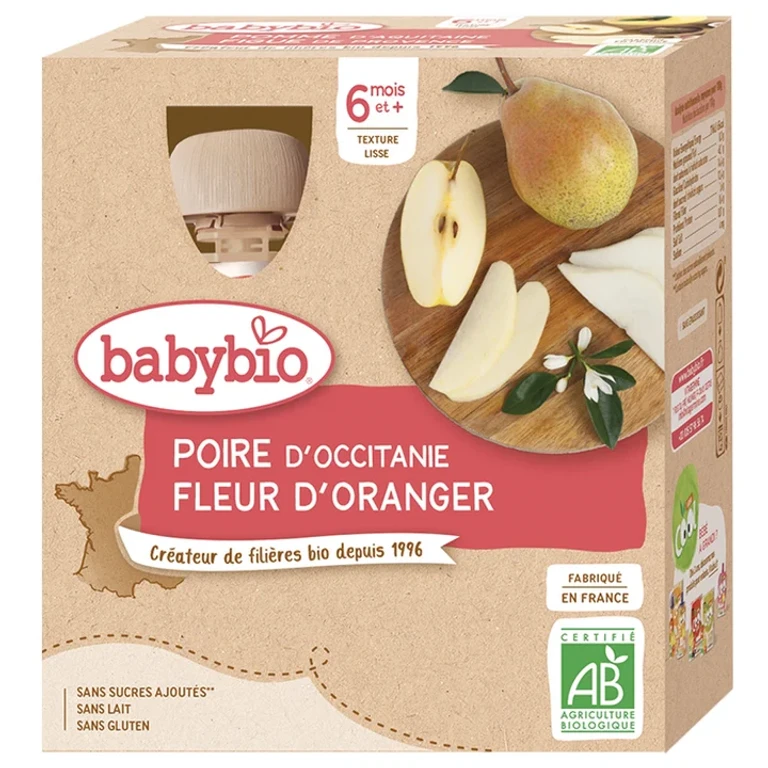 Fruit Bottles - 6 months and more - Pear, Orange Blossom - ORGANIC 4x90 g