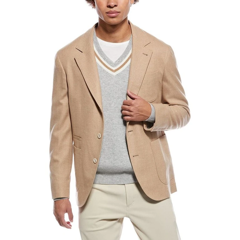 Men'S Camel Wool Silk Blazer