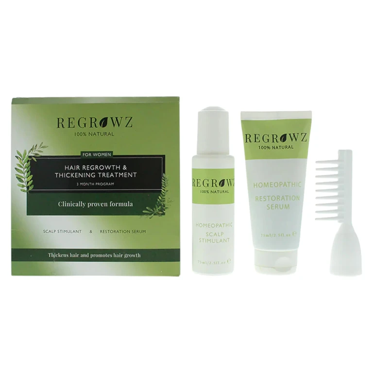Set Regrowz: regenerating homeopathic serum for the scalp 75 ml + moisturizing and protective homeopathic cream for the scalp 75 ml + white homeopathi