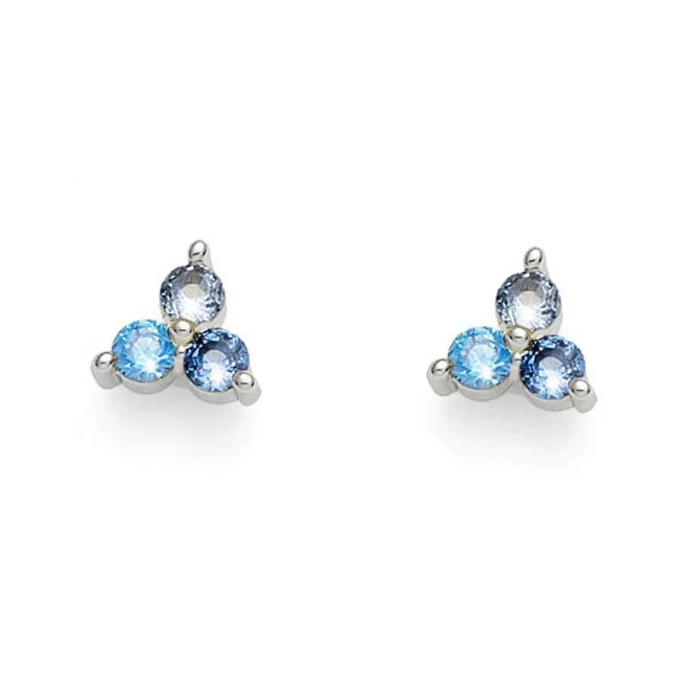 Glossy Stud Earrings with Zirconia 22988 Blue
