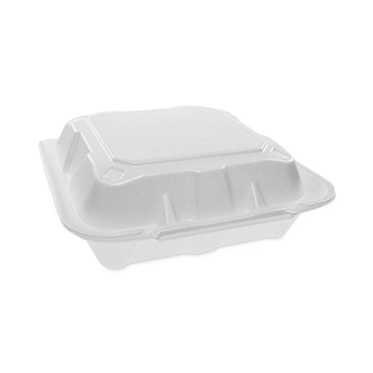 YTD188010000 8.42 in. x 8.15 x 3 in. Foam Hinged Lid Containers Dual Tab Lock - White (150/Carton)