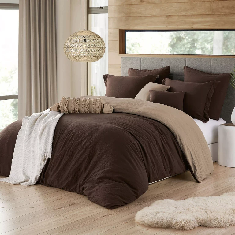 Modern Prewashed Crinkle Reversible Duvet Cover Set- Twin/Twin XL Chocolate/Tan:- Chocolate/Tan, Twin/Twin XL