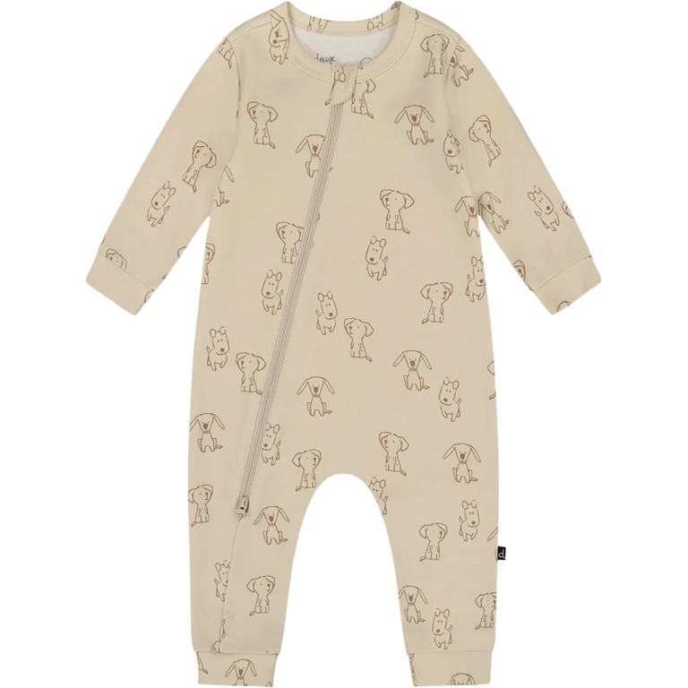 Beige Puppy Organic Cotton Zipped Romper - Baby Boy