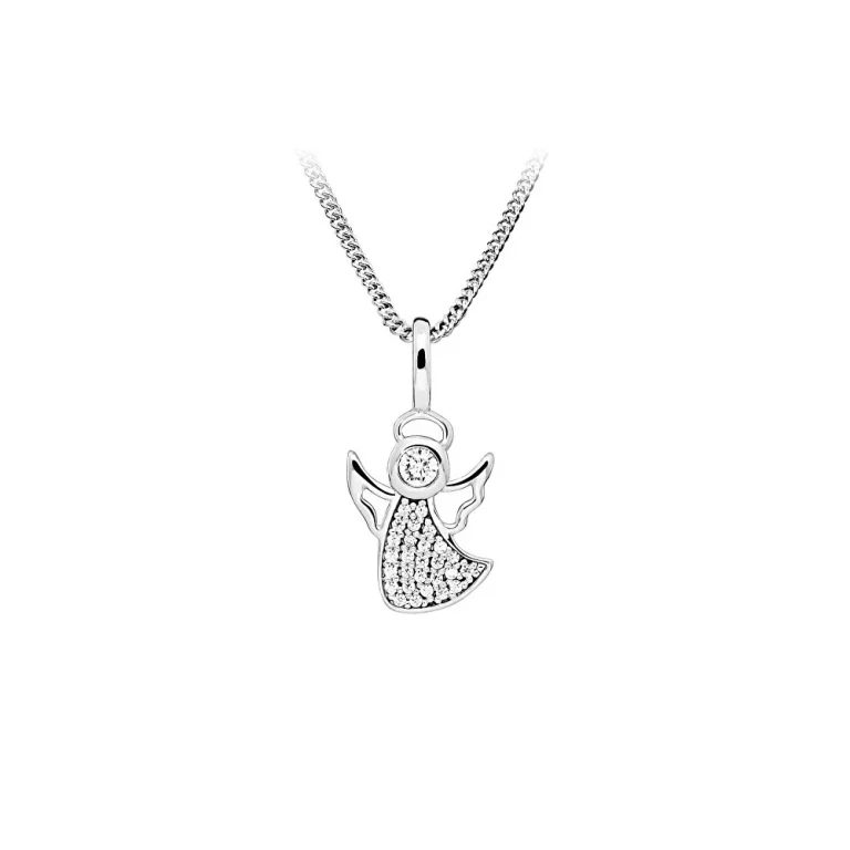 Silver Angel Necklace With Zirconia Sc643 (Chain, Pendant)
