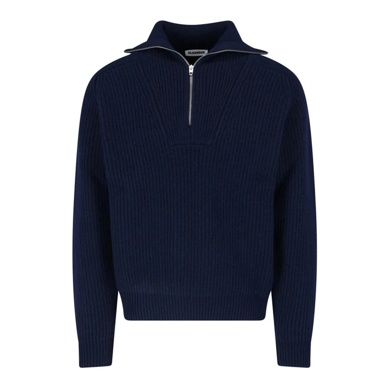 Pull zippé bleu en laine Jil Sander