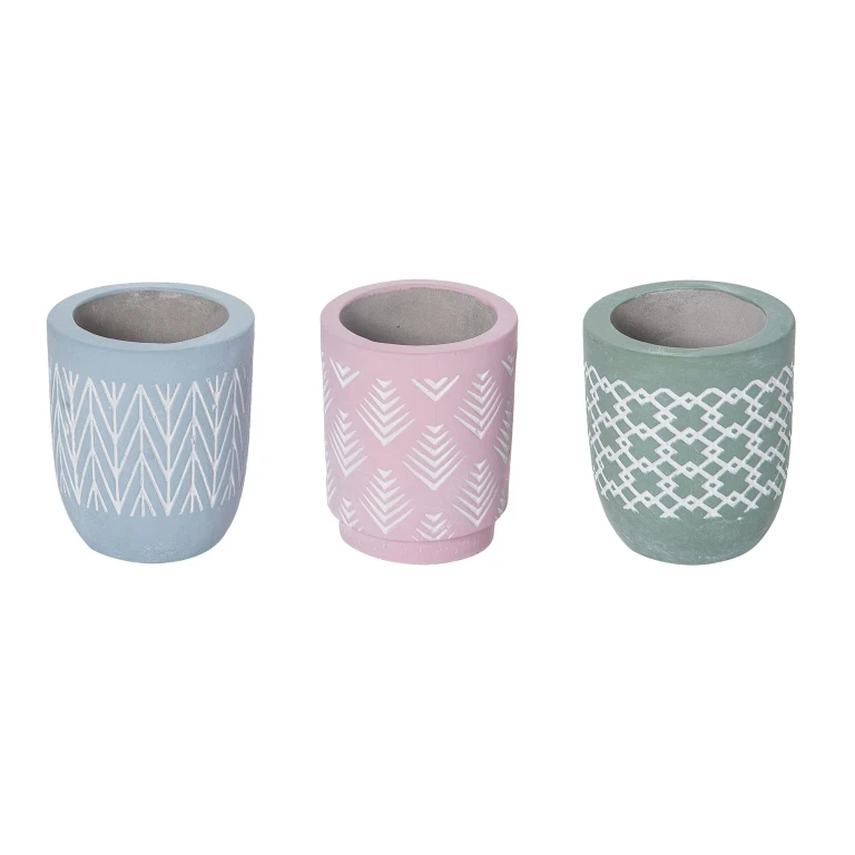 Multicolored Cement Patterned Planter with Drainage Hole for Indoor Tabletop Home Decor and Gift Giving