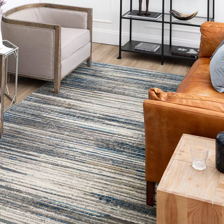 Cleo Orpheus Grey and Dark Blue Area Rug, 7'10'x10':- 7'10'x10'