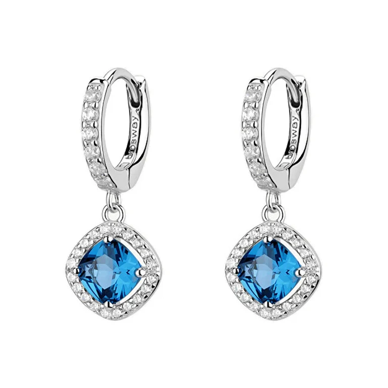 Silver Hoop Earrings with Fancy Freedom Blue Cubic Zirconia Ffb128