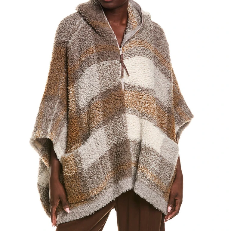 Women'S Taupe Cashmere Hooded Poncho Jacket