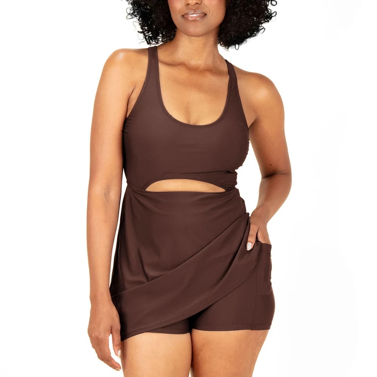 Women's Swim Dress Brown XL:- Brown - Online Only, XL