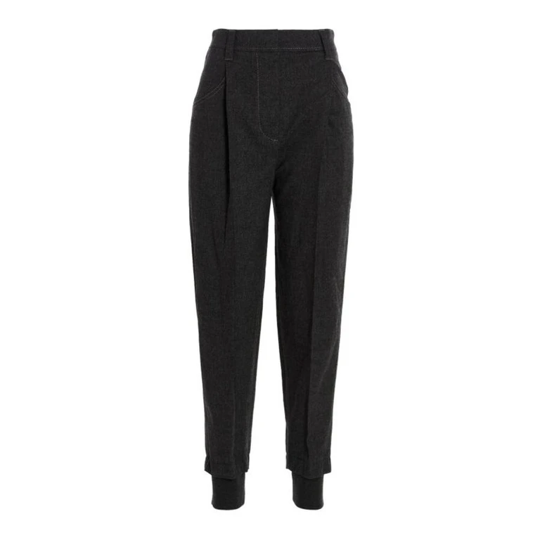 Wodark Grey Wool Blend Tapered Trousers