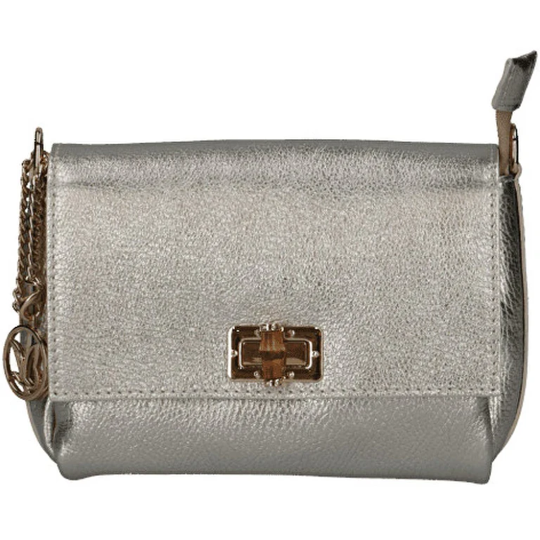 Silver Leather Shoulder Bag for Women