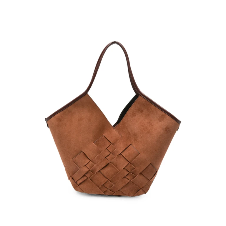 Coloma Woven-panel Suede Bucket Bag