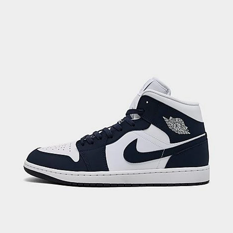 Men's Air Retro 1 Mid Casual Shoes in Obsidian/White/Grey Fog Size: 7.5