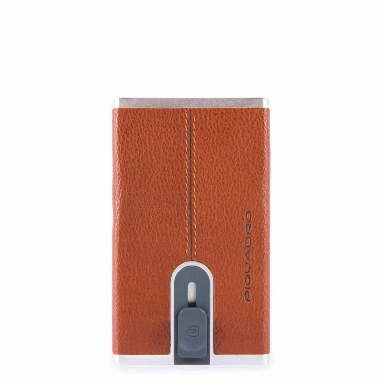 , Leather Credit Card Holder, Square Sliding System, Orange, Unisex