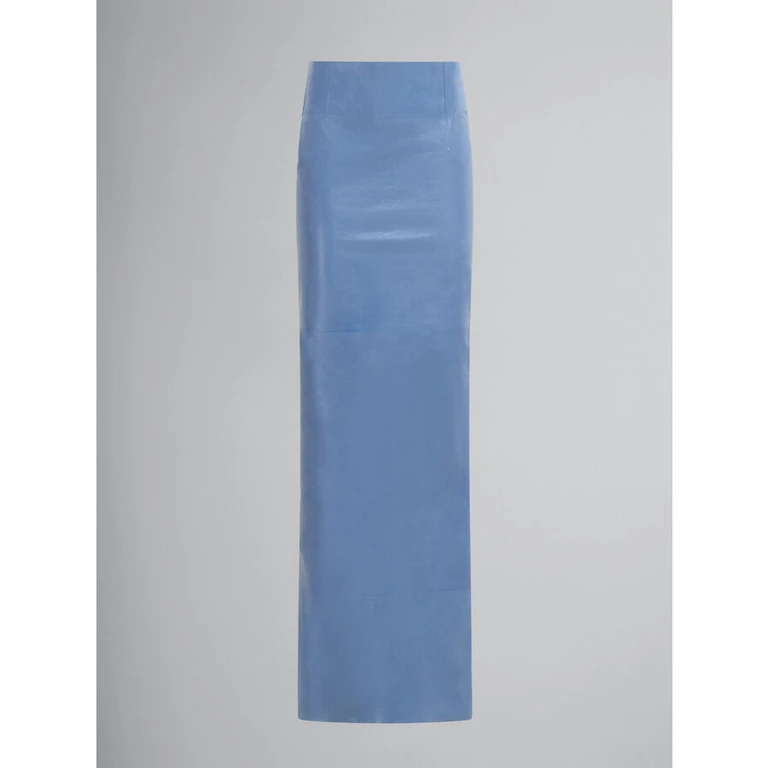 Women'S Opal Blue Leather Maxi Skirt