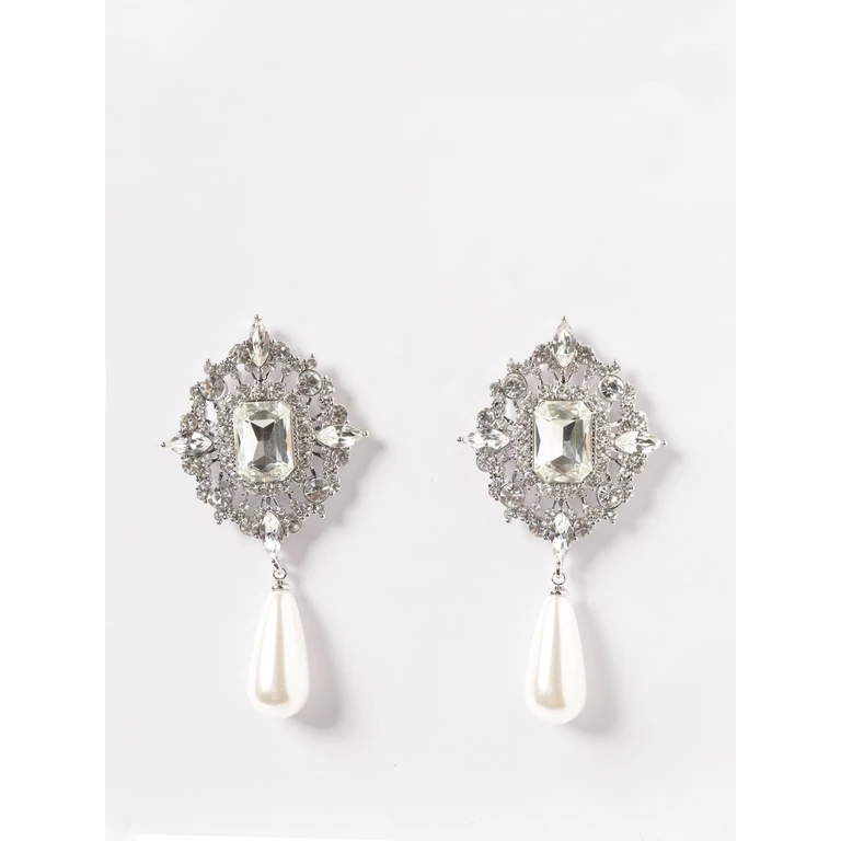 Brass Drop Earrings with Rhinestones and Synthetic Pearls (SS26623ESLSL)