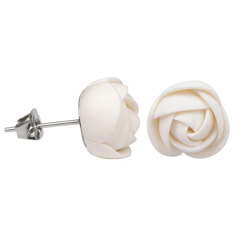 White Flower Stud Earrings