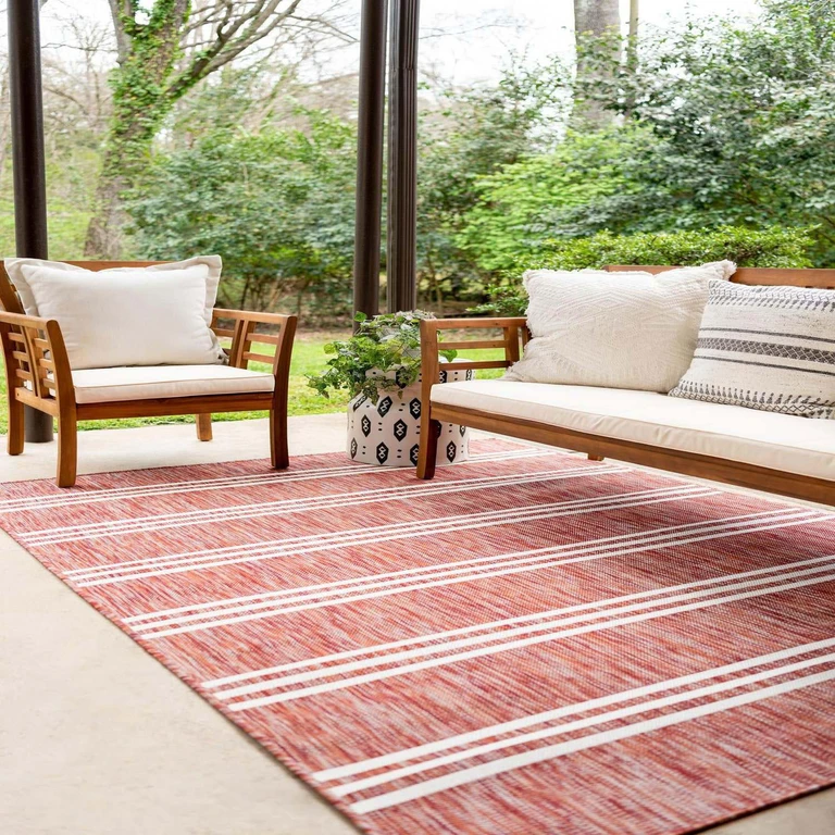 Anguilla Outdoor Rug:- Rust Red, 9' x 12'