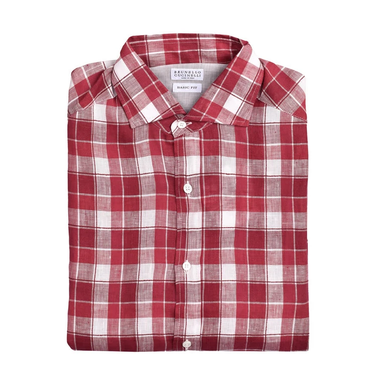 Red Linen Blend Plaid Button-Down Shirt