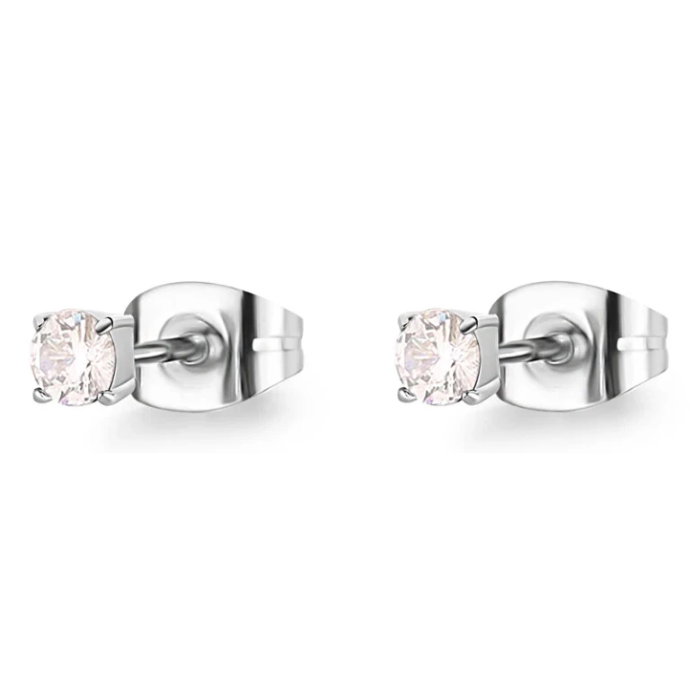 Small Stud Earrings in Steel with Clear Dazzly Crystal Sdz45