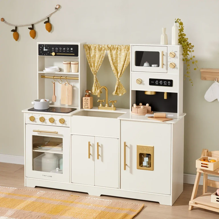 Tiny Land Iconic Wooden Play Kitchen - Cream Pretend Cooking Set for Kids