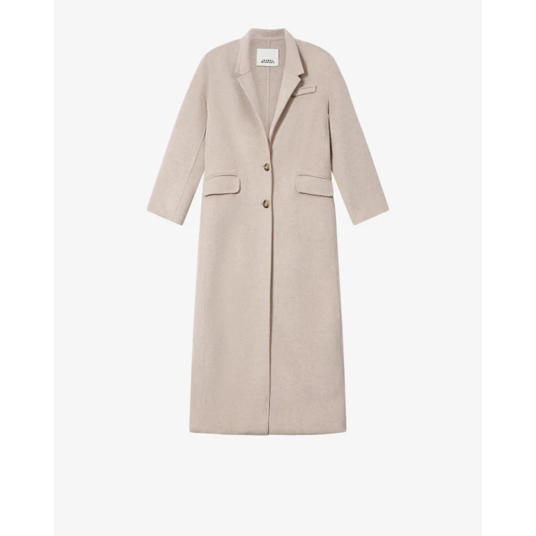 ISABEL MARANT Single-Breasted Long Coat in Wool and Cashmere with Lapels (MA0575FAD3D03I23SD)