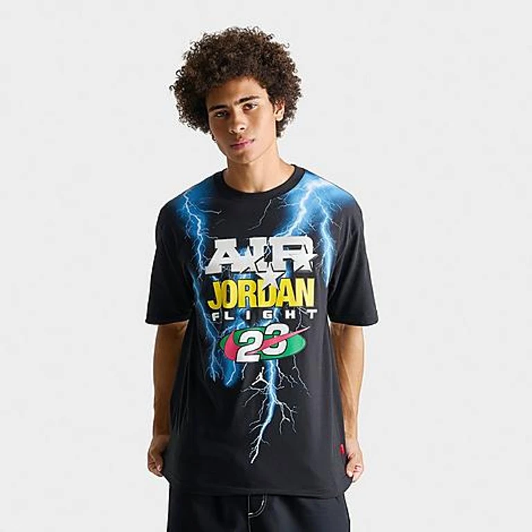 Jordan Men's Brooklyn Flight Lightning T-Shirt in Black Size: Small