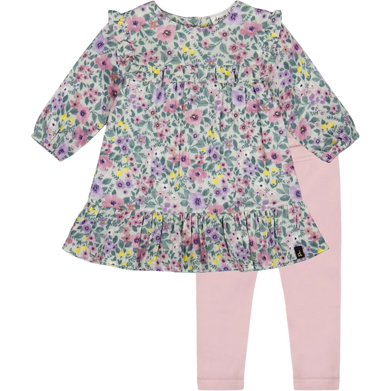 Printed Muslin Floral Dress and Solid Leggings Set - Baby Girl