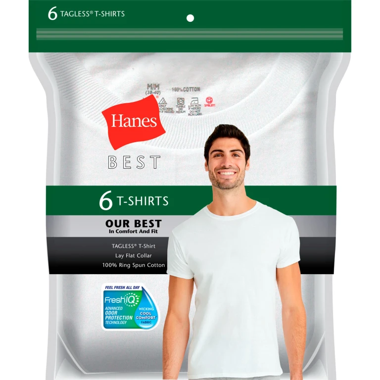 Men's 6pk Best Crew Tee, White, XL:- White, XL