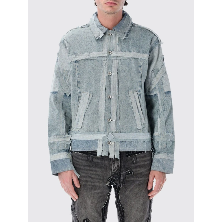 Cropped Patchwork Cotton Denim Jacket with Classic Collar (1131190009D)