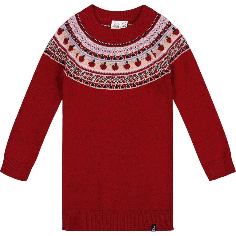 Knit Dress with Apple Jacquard Yoke - Little Girl