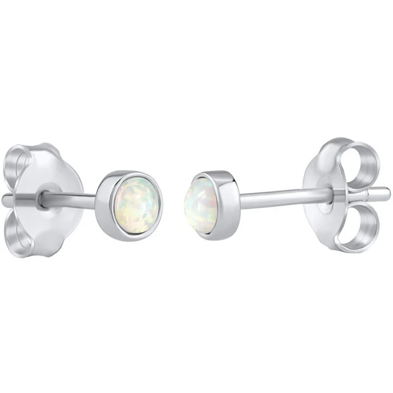 Silver Earrings with White Synthetic Opal Lps0933W