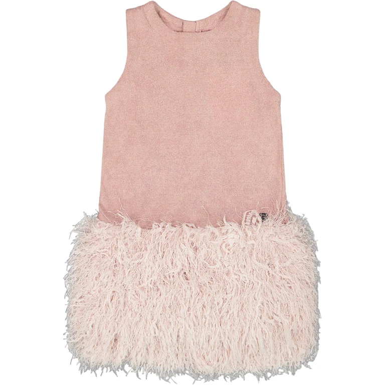 Sleeveless Bi-Material Lurex Dress with Feathers - Little Girl