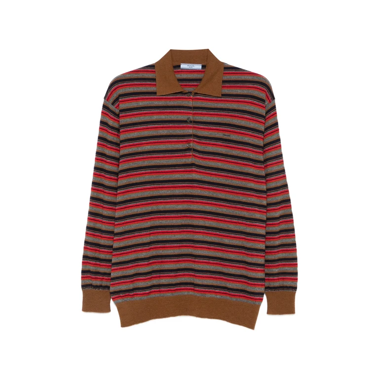 Striped Long-sleeve Polo Top