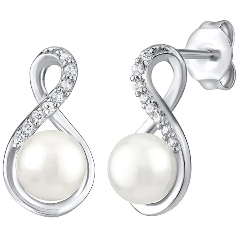 Original Silver Earrings with Real White Pearl Jst16959E