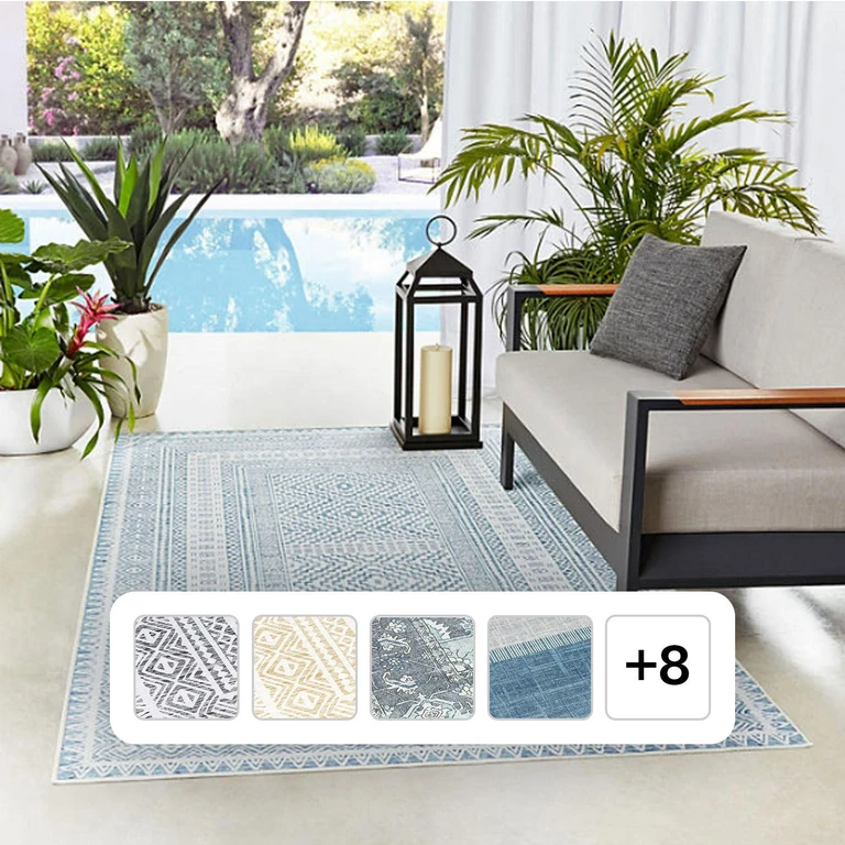 Everwash Willow Indoor/Outdoor Area Rug - 5' x 8' Blue and Gray Medallion:- Blue and Gray Medallion