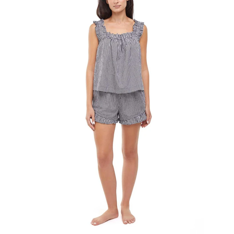 WOMEN'S RUFFLE TANK SLEEP SET:- Black, S