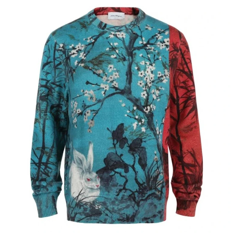 Rabbit Pattern Crew-Neck Sweater